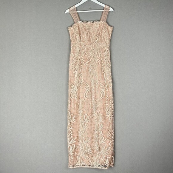Adrianna Papell Womens Dress 4 Pink Ribbon Embroidered Column Evening Gown Maxi - Picture 1 of 15